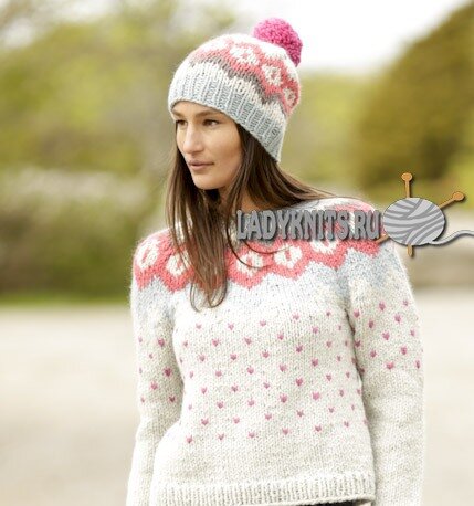 Вязание жаккардовой шапки «Зимние маки» (Winter Poppies) от Дропс